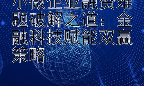 小微企业融资难题破解之道：金融科技赋能双赢策略